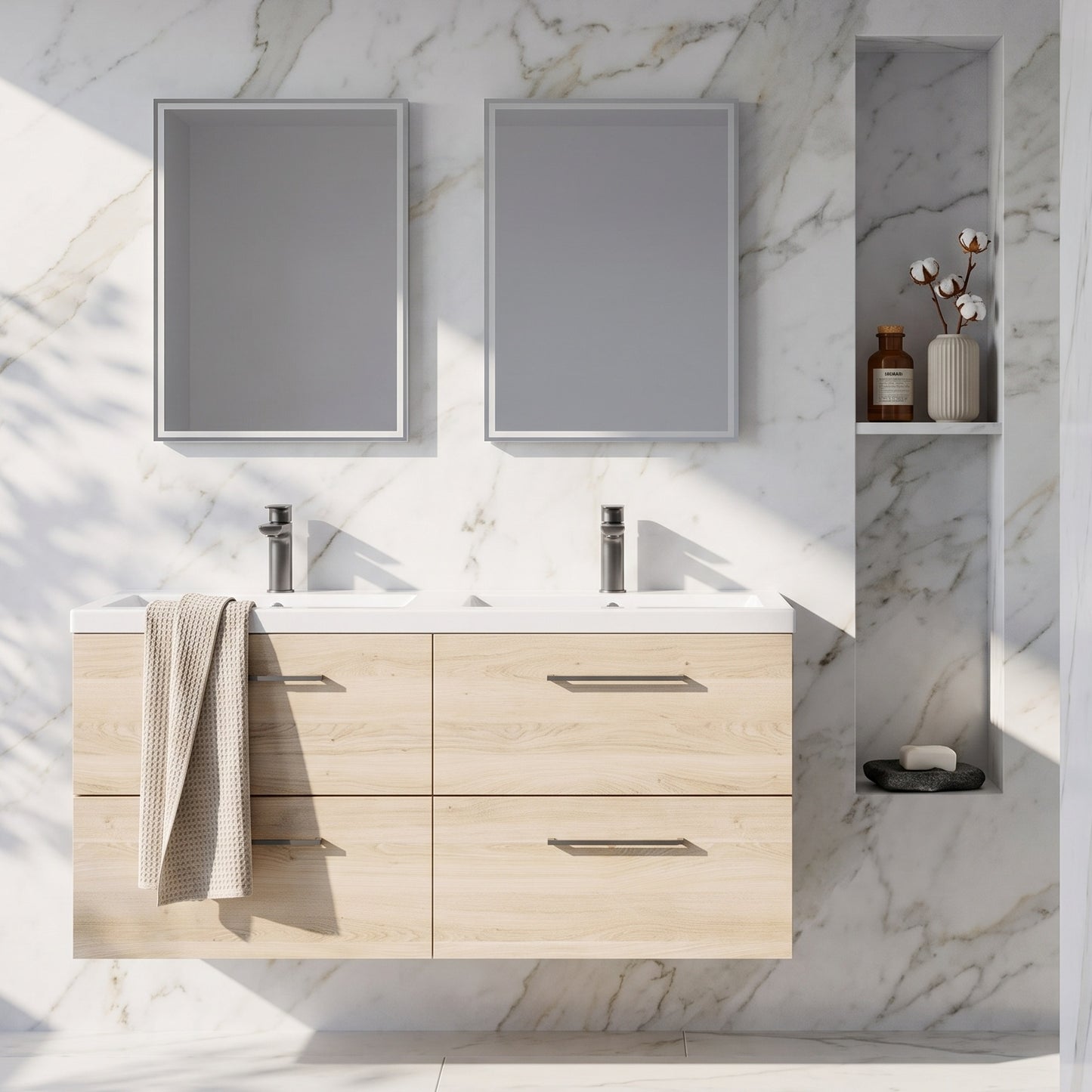 Fairford Aspri Bleached Oak 1200mm 4 Drawer Wall Hung Vanity Unit