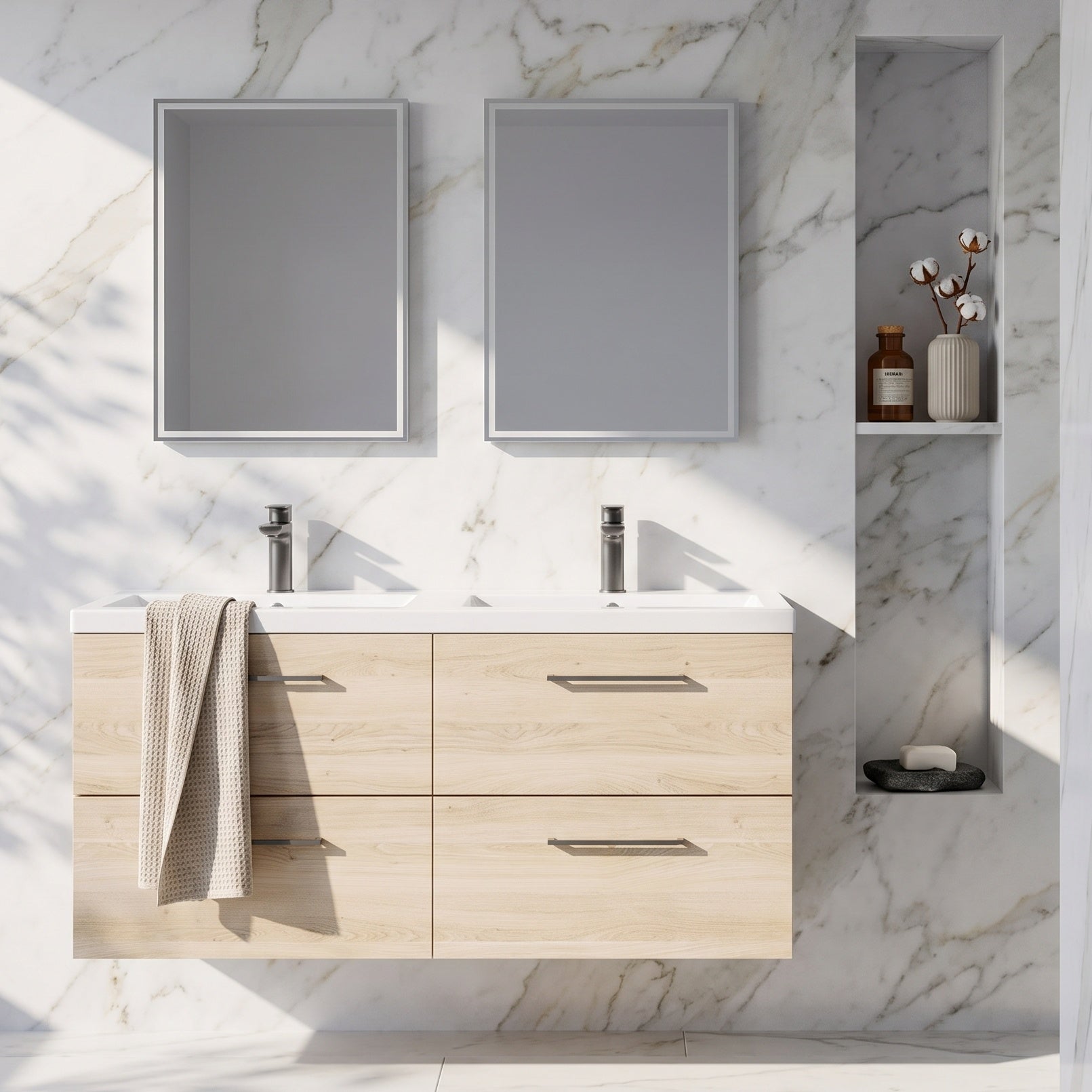 Fairford Aspri Bleached Oak 1200mm 4 Drawer Wall Hung Vanity Unit