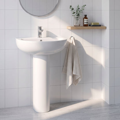 Fairford Kingsly 550mm 1 Tap Hole Basin and Full Pedestal