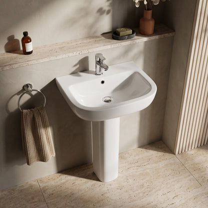 Fairford Kingsly 550mm 1 Tap Hole Basin and Full Pedestal