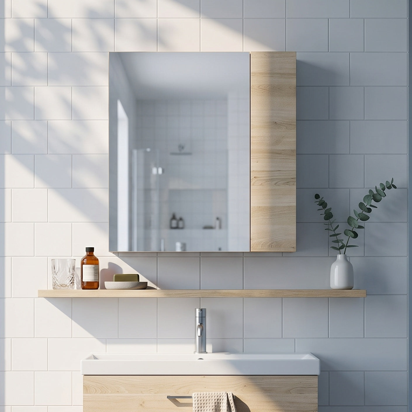 Fairford Aspri Bleached Oak 600mm Mirror Cabinet