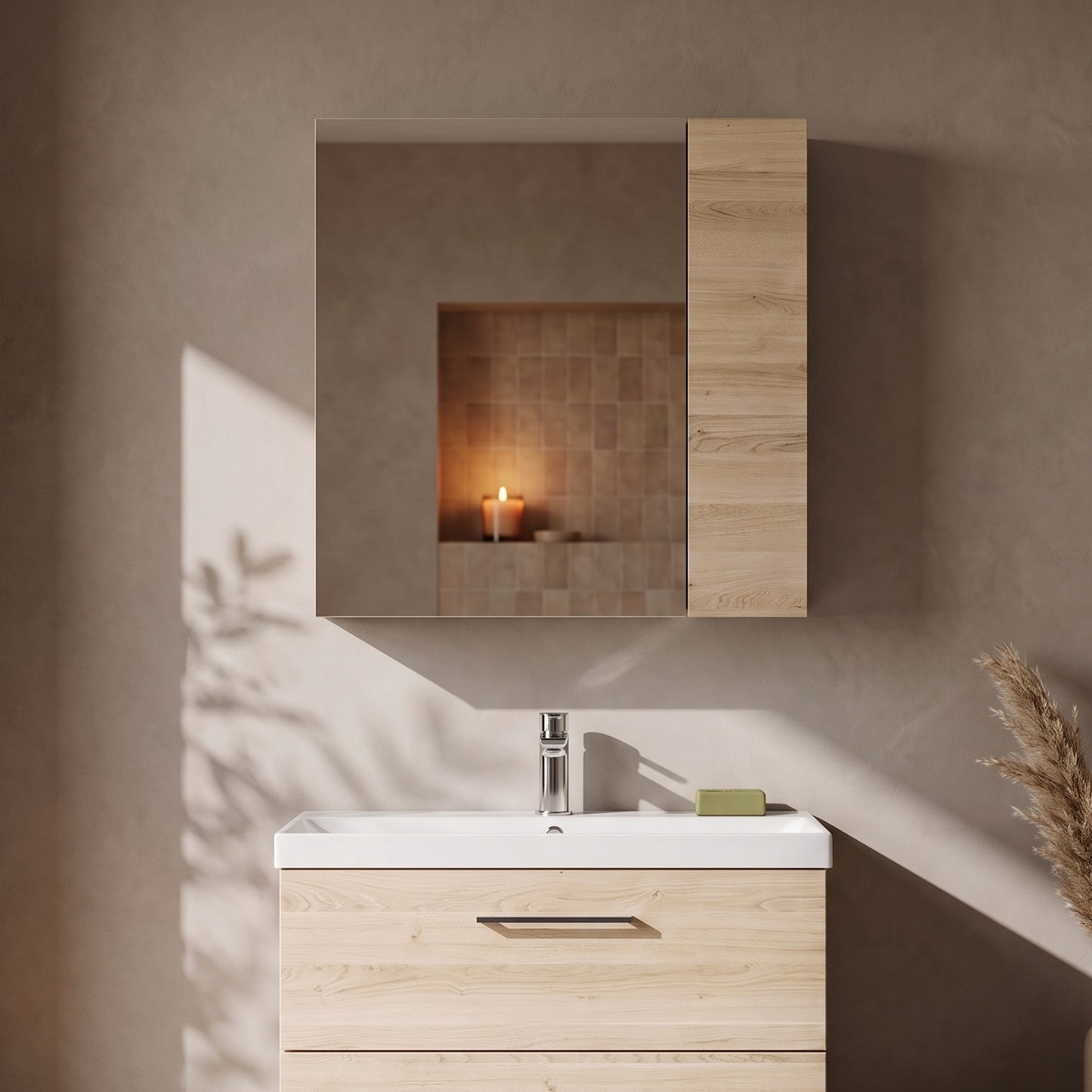 Fairford Aspri Bleached Oak 600mm Mirror Cabinet