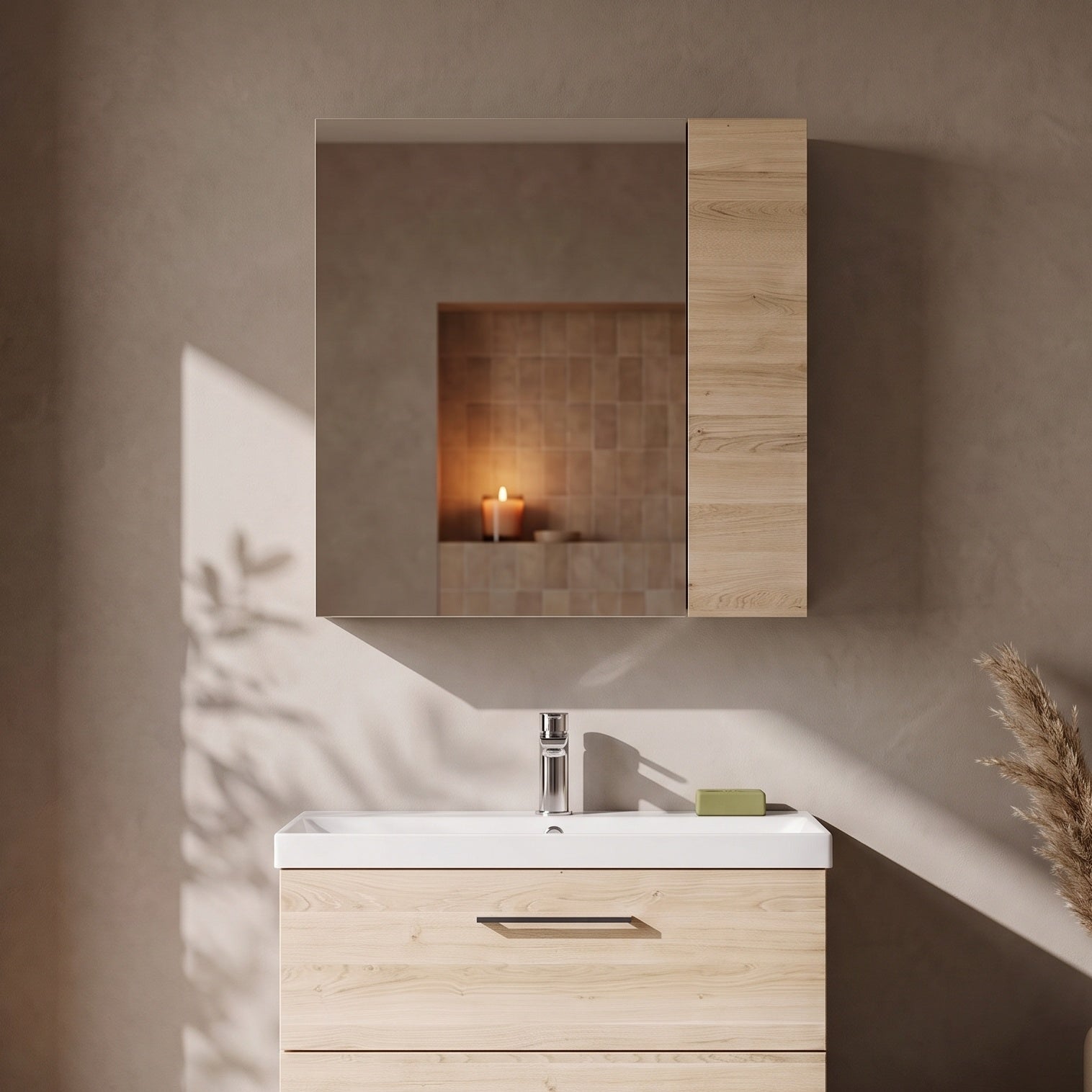 Fairford Aspri Bleached Oak 600mm Mirror Cabinet