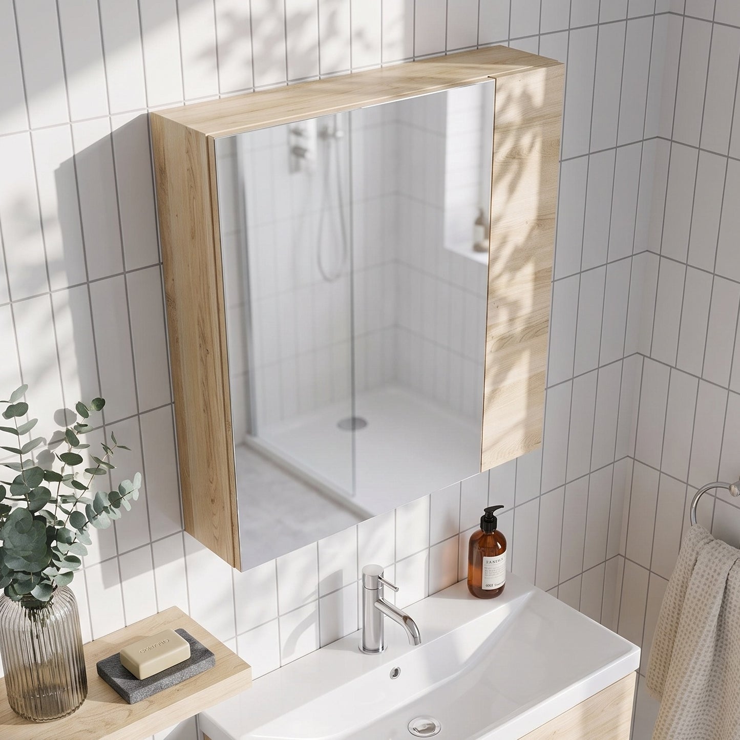 Fairford Aspri Bleached Oak 600mm Mirror Cabinet