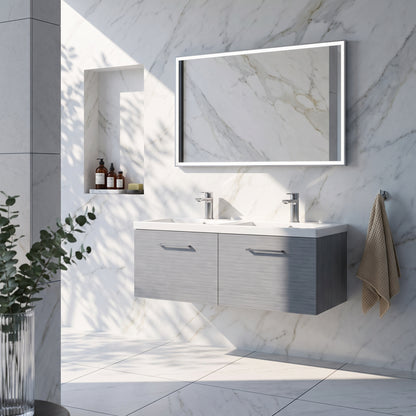 Fairford Aspri Grey Woodgrain 1200mm 2 Drawer Wall Hung Vanity Unit