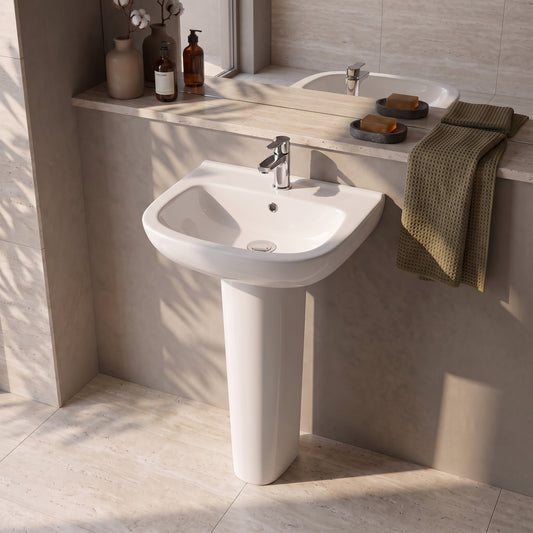 Fairford Roda 450mm 1 Tap Hole Basin with Full Pedestal