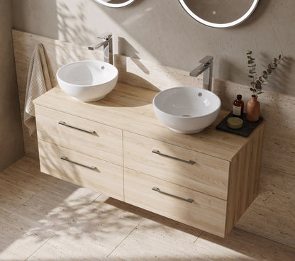 Fairford Aspri Bleached Oak 1200mm 4 Drawer Wall Hung Vanity Unit with Worktop