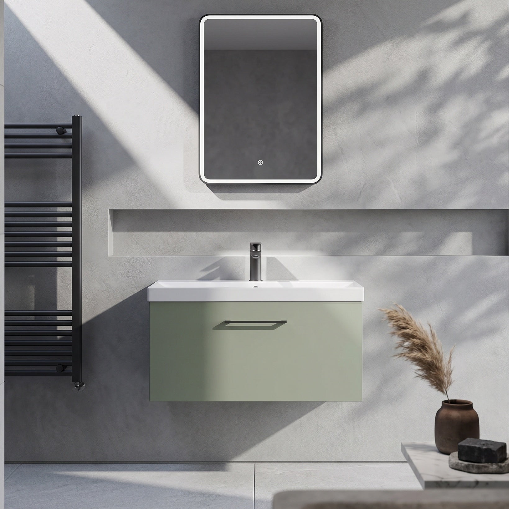 Fairford Aspri 800mm Satin Green 1-Drawer Wall Hung Vanity