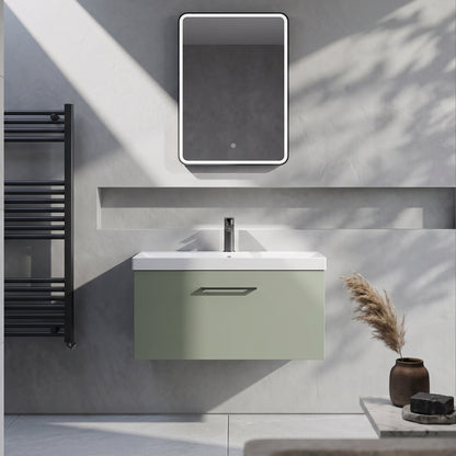 Fairford Aspri 800mm Satin Green 1-Drawer Wall Hung Vanity