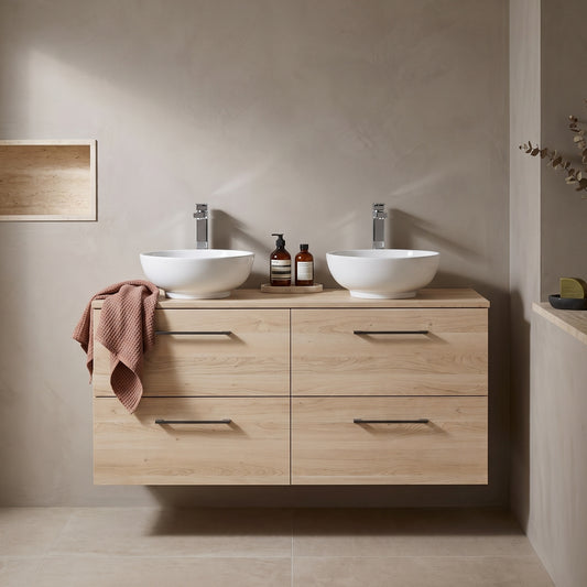 Fairford Aspri Bleached Oak 1200mm 4 Drawer Wall Hung Vanity Unit with Worktop