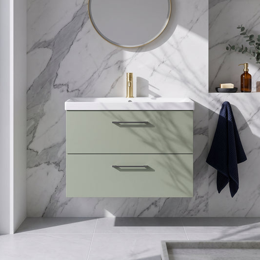 Fairford Aspri 800mm Satin Green -Drawer Wall Hung Vanity Unit