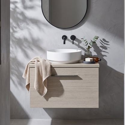 Fairford Aspri 600mm Solace Oak Wall Hung Vanity Unit, MDF Solace Oak Worktop