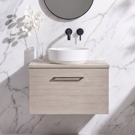 Fairford Aspri 600mm Solace Oak Wall Hung Vanity Unit, MDF Solace Oak Worktop