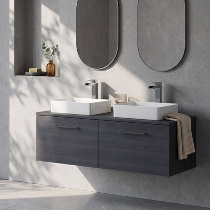 Fairford Aspri Black Woodgrain 1200mm 2 Drawer Wall Hung Vanity Unit with Worktop