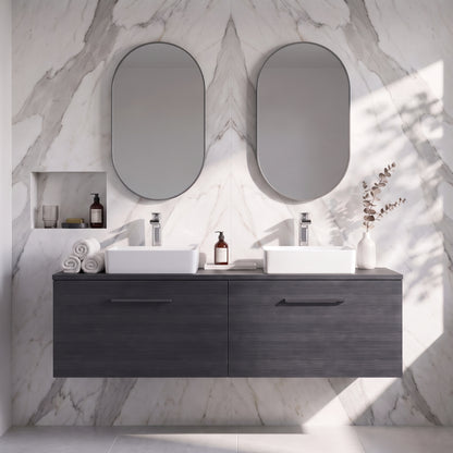 Fairford Aspri Black Woodgrain 1200mm 2 Drawer Wall Hung Vanity Unit with Worktop
