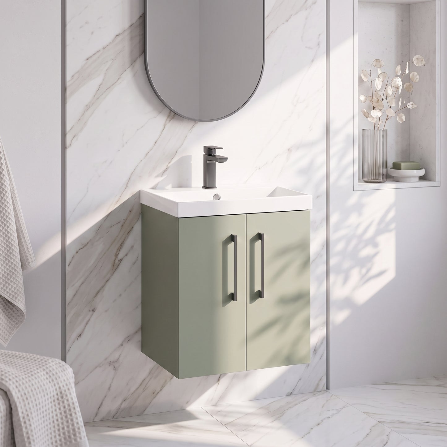 Fairford Aspri 500mm Satin Green 2-Door Wall Hung Vanity Unit