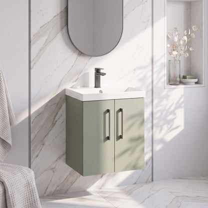 Fairford Aspri 500mm Satin Green 2-Door Wall Hung Vanity Unit