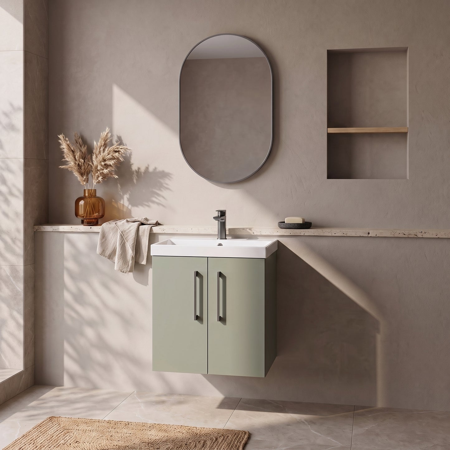 Fairford Aspri 500mm Satin Green 2-Door Wall Hung Vanity Unit
