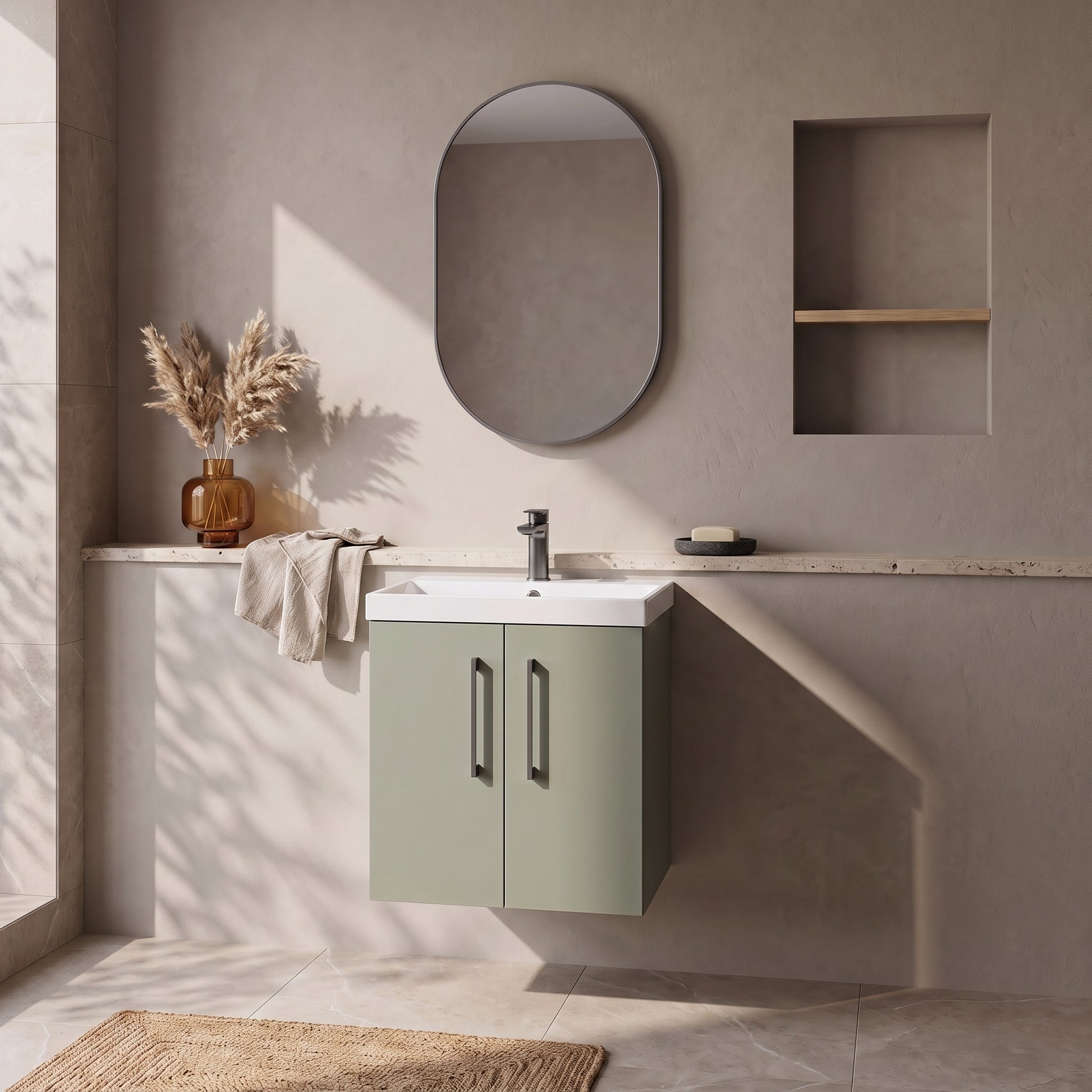 Fairford Aspri 500mm Satin Green 2-Door Wall Hung Vanity Unit