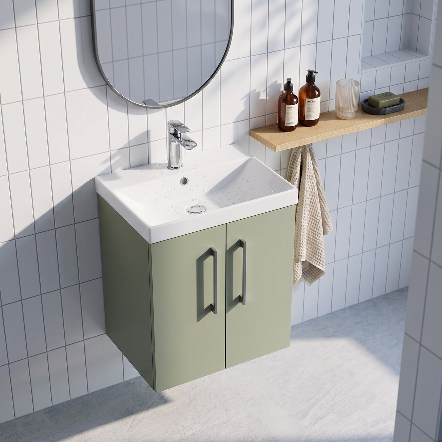 Fairford Aspri 500mm Satin Green 2-Door Wall Hung Vanity Unit