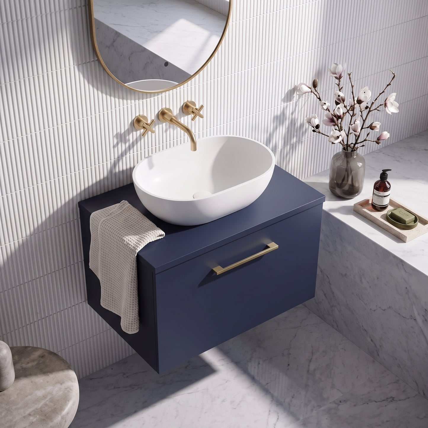 Fairford Aspri 600mm Midnight Blue 1-Drawer Wall Hung Vanity