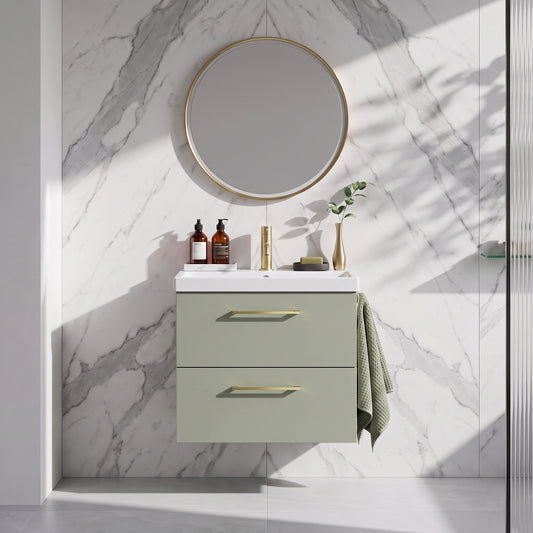 Fairford Aspri 600mm Satin Green 2-Drawer Wall Hung Vanity Unit