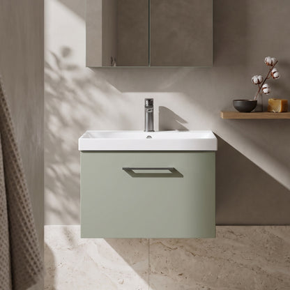 Fairford Aspri 600mm Satin Green Wall Hung Vanity Unit, 40mm Basin