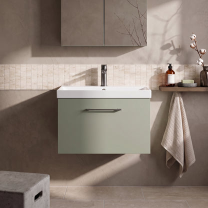 Fairford Aspri 600mm Satin Green Wall Hung Vanity Unit, 40mm Basin