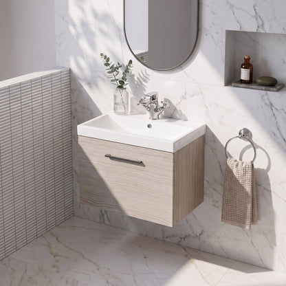 Fairford Aspri 600mm Solace Oak Wall Hung Vanity Unit, 40mm Basin