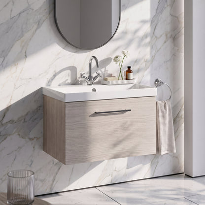 Fairford Aspri 600mm Solace Oak Wall Hung Vanity Unit, 40mm Basin