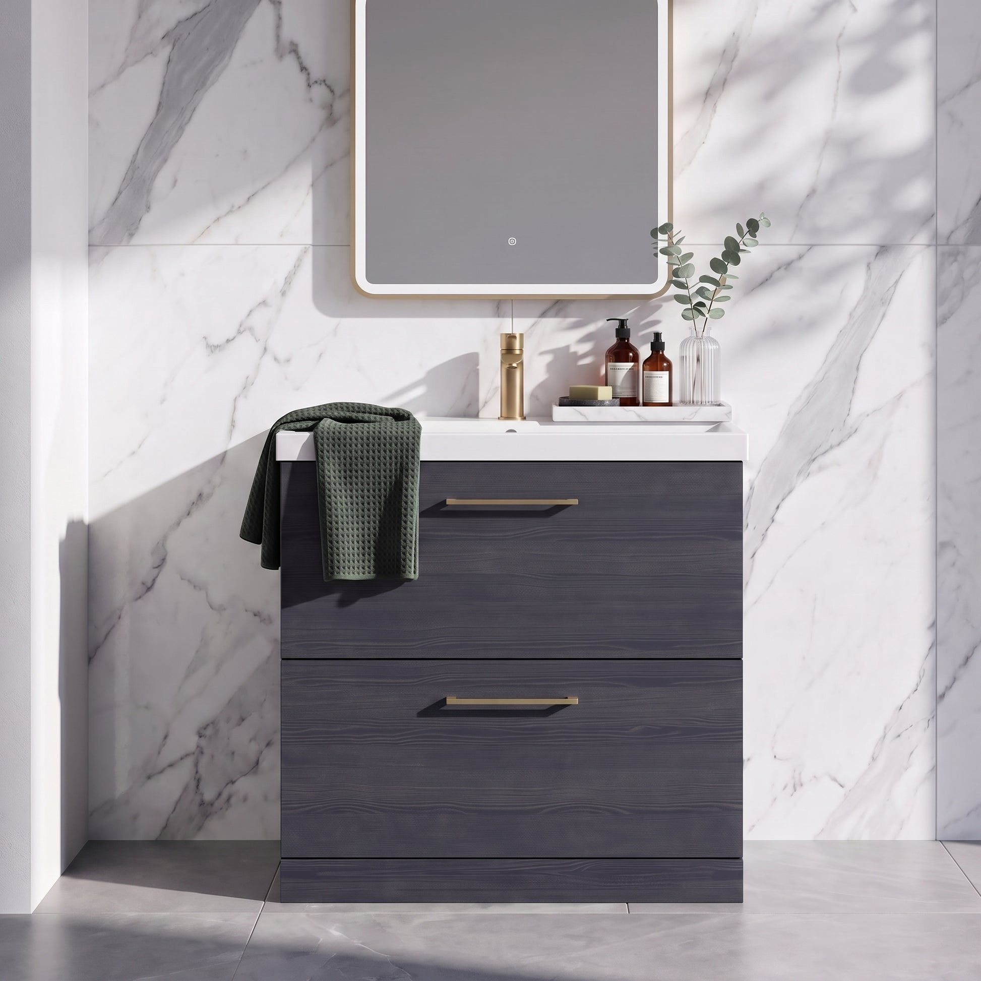 Fairford Aspri 800mm Charcoal Black 2-Drawer Floorstanding Vanity Unit