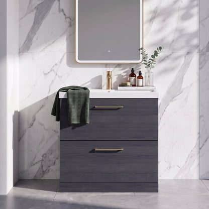 Fairford Aspri 800mm Charcoal Black 2-Drawer Floorstanding Vanity Unit