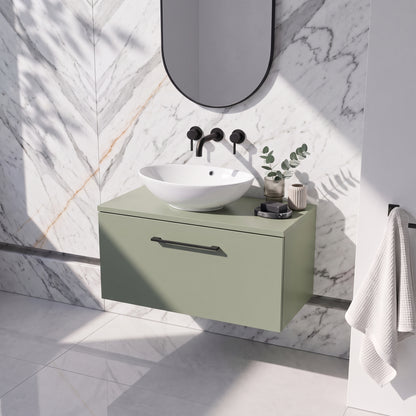 Fairford Aspri 600mm Satin Green Wall Hung Vanity Unit, MDF Satin Green Worktop