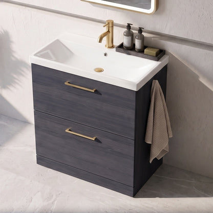 Fairford Aspri 800mm Charcoal Black 2-Drawer Floorstanding Vanity Unit