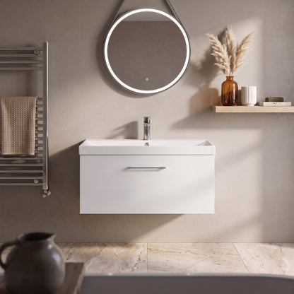 Fairford Aspri 800mm Gloss White 1-Drawer Wall Hung Vanity