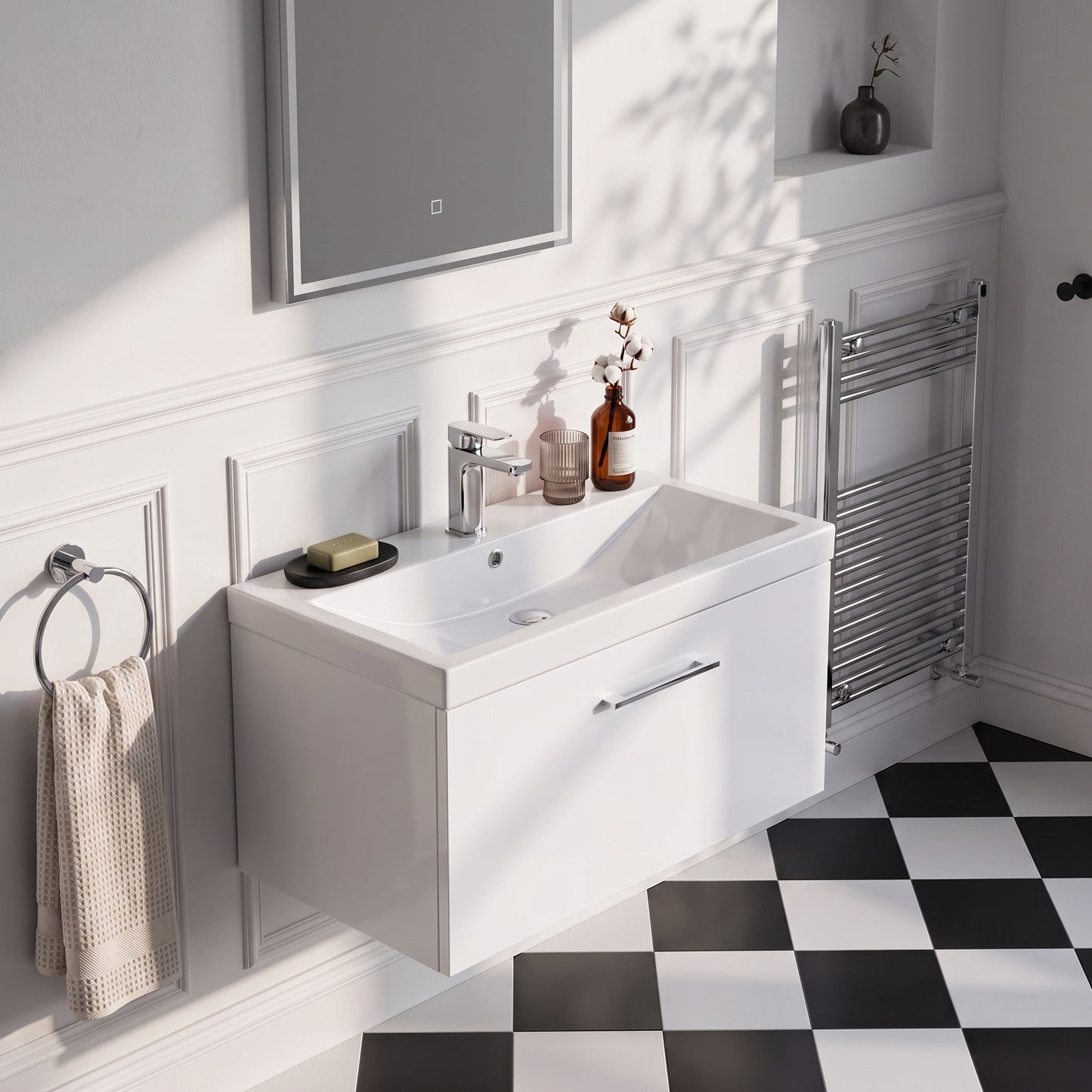 Fairford Aspri 800mm Gloss White 1-Drawer Wall Hung Vanity