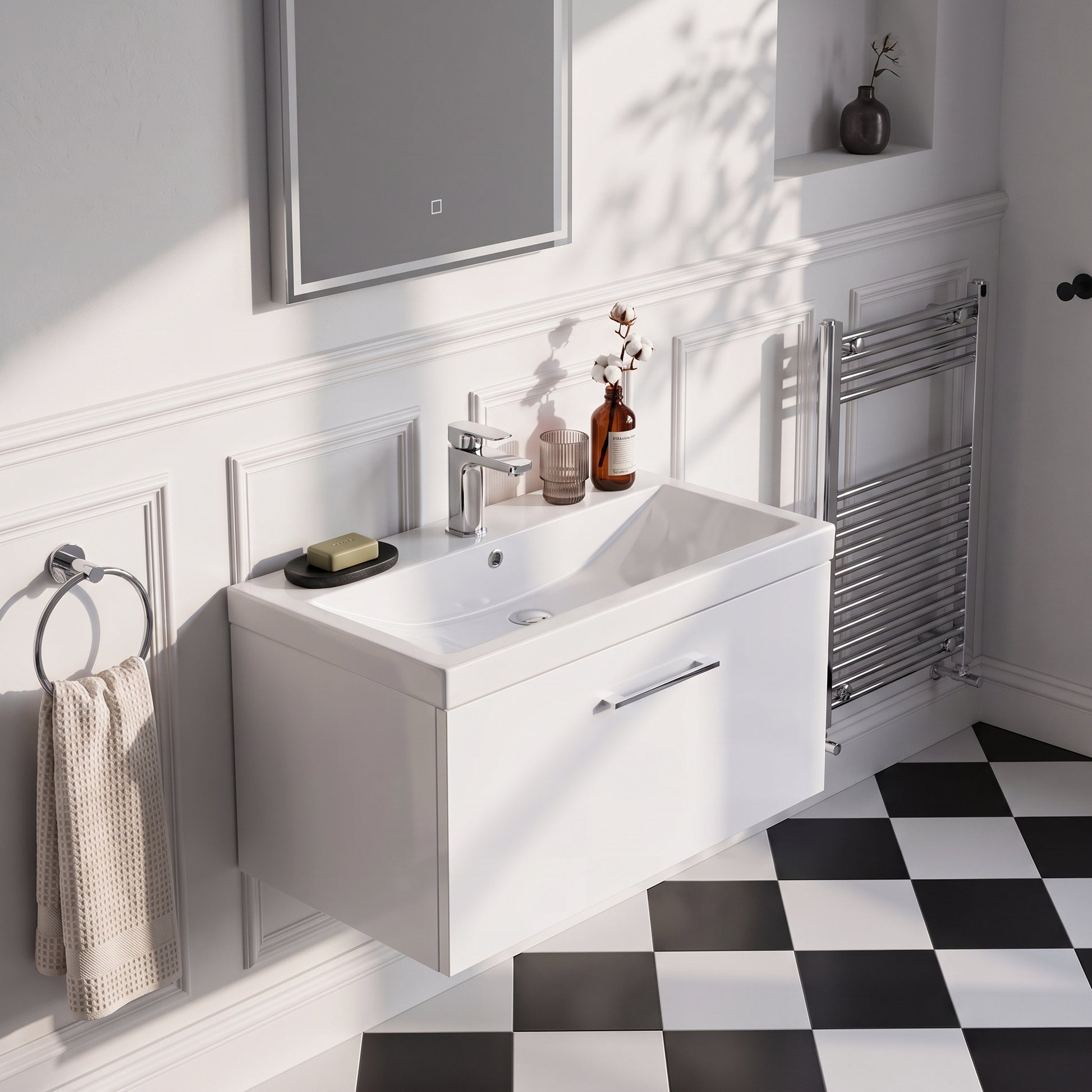 Fairford Aspri 800mm Gloss White 1-Drawer Wall Hung Vanity