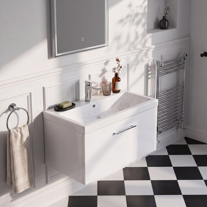 Fairford Aspri 800mm Gloss White 1-Drawer Wall Hung Vanity