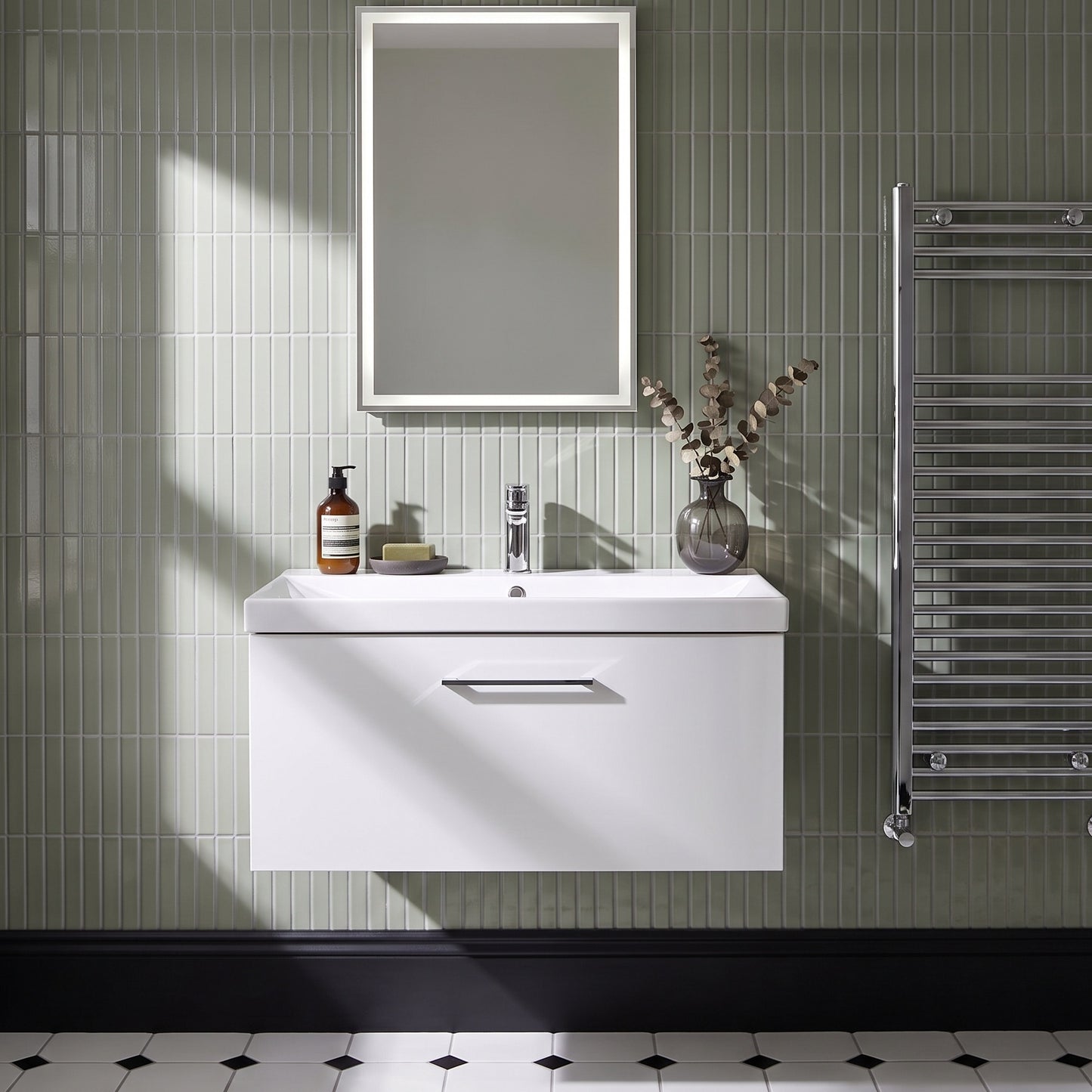 Fairford Aspri 800mm Gloss White 1-Drawer Wall Hung Vanity