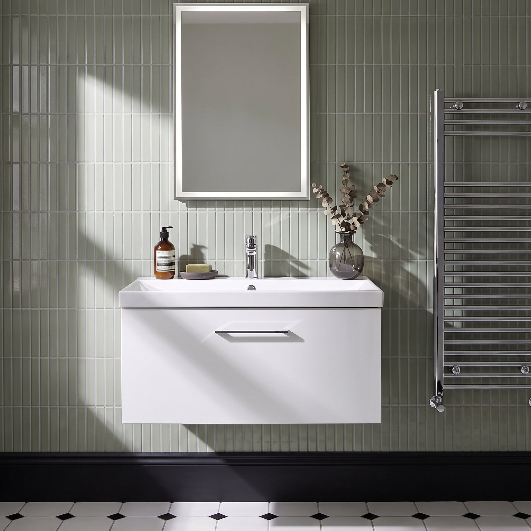 Fairford Aspri 800mm Gloss White 1-Drawer Wall Hung Vanity