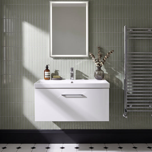 Fairford Aspri 800mm Gloss White 1-Drawer Wall Hung Vanity