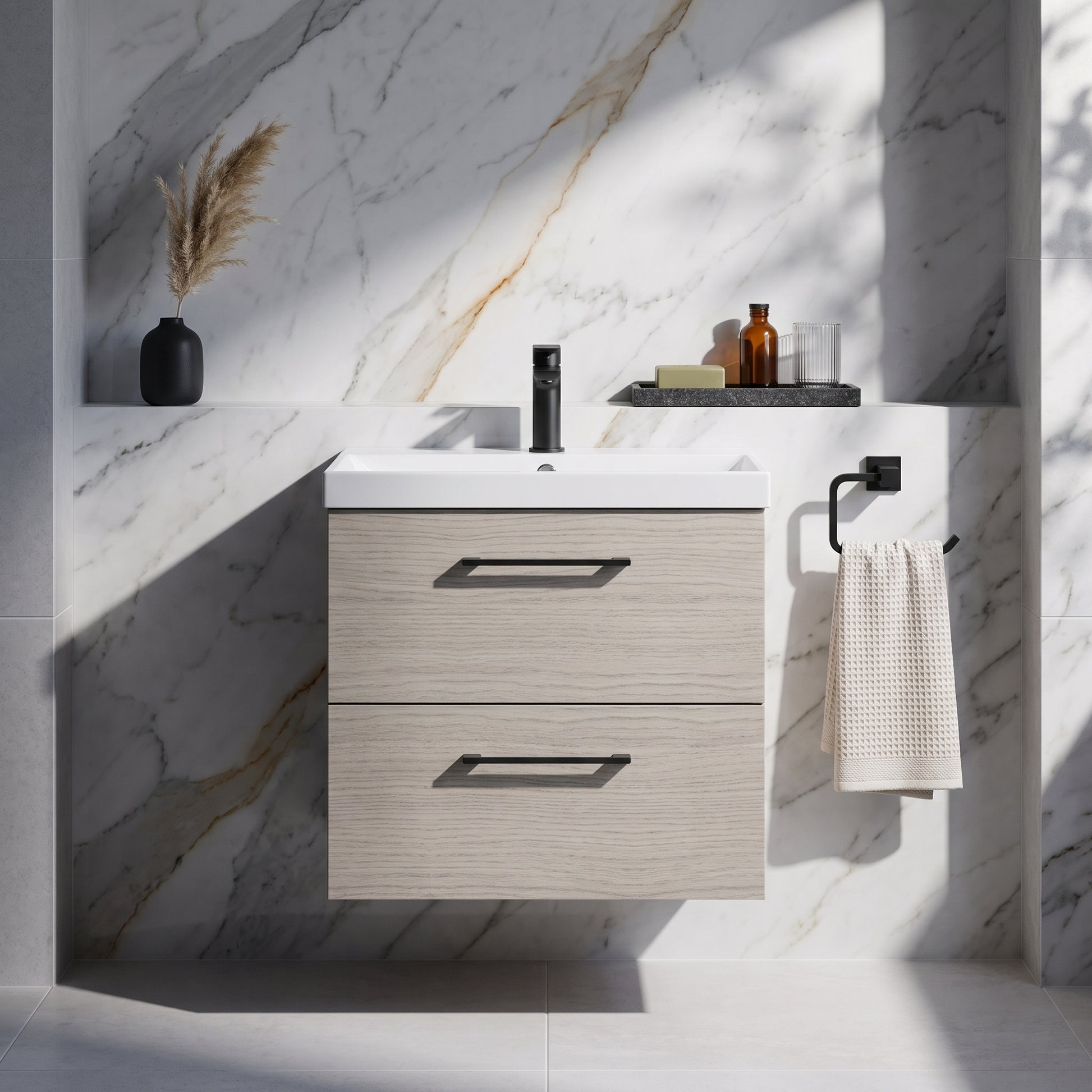 Fairford Aspri 600mm Solace Oak 2-Drawer Wall Hung Vanity Unit