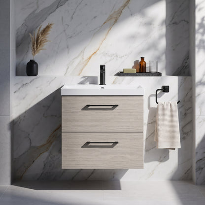 Fairford Aspri 600mm Solace Oak 2-Drawer Wall Hung Vanity Unit
