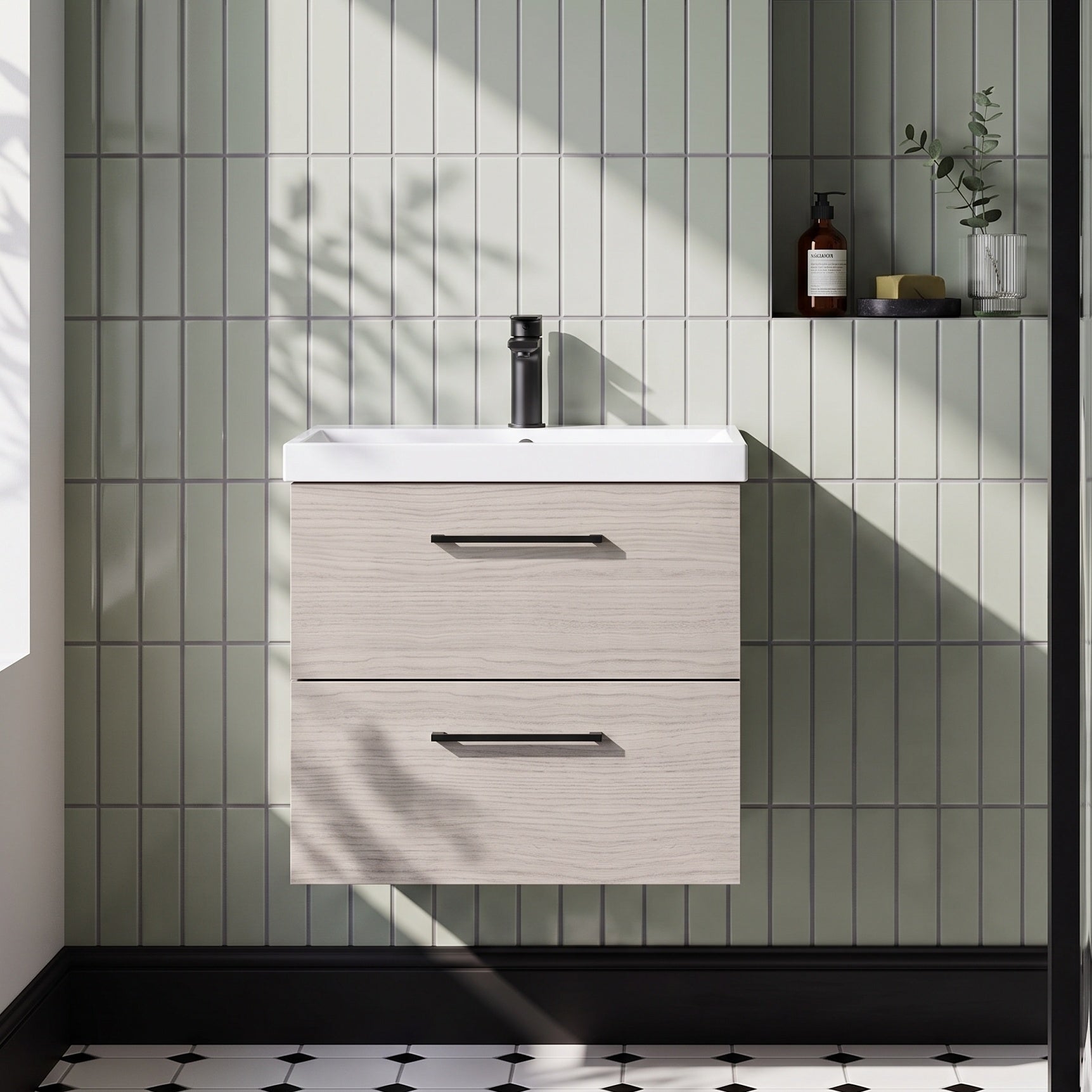 Fairford Aspri 600mm Solace Oak 2-Drawer Wall Hung Vanity Unit