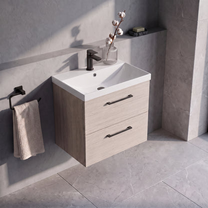 Fairford Aspri 600mm Solace Oak 2-Drawer Wall Hung Vanity Unit