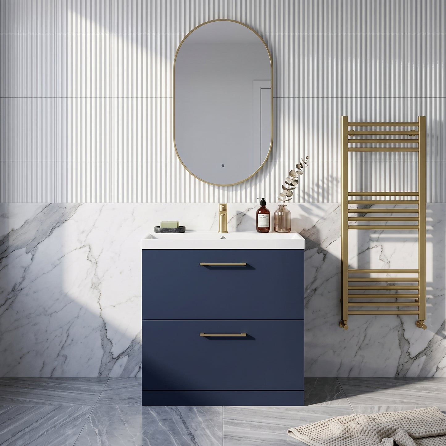 Fairford Aspri 800mm Midnight Blue 2-Drawer Floorstanding Vanity Unit