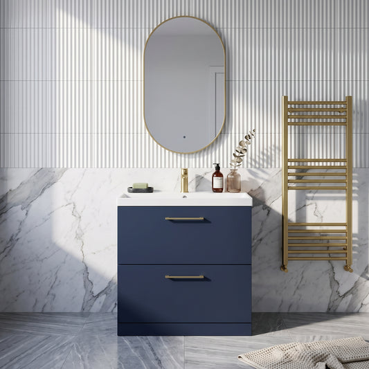 Fairford Aspri 800mm Midnight Blue 2-Drawer Floorstanding Vanity Unit