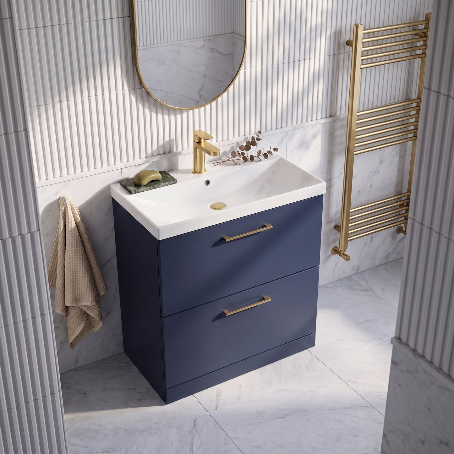 Fairford Aspri 800mm Midnight Blue 2-Drawer Floorstanding Vanity Unit