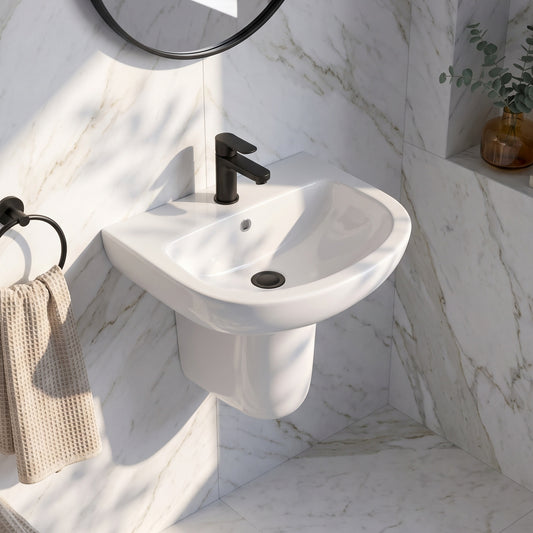 Fairford Roda 450mm 1 Tap Hole Basin with Semi Pedestal