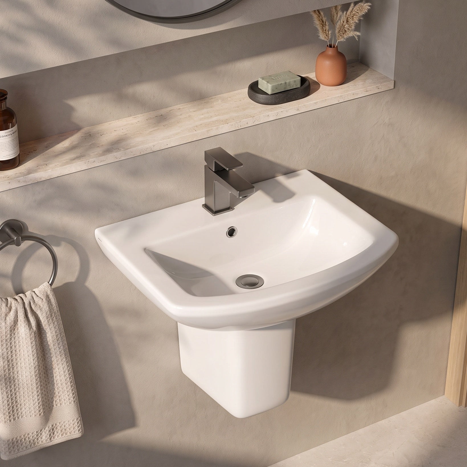 Fairford Nuna 500mm 1 Tap Hole Basin with Semi Pedestal